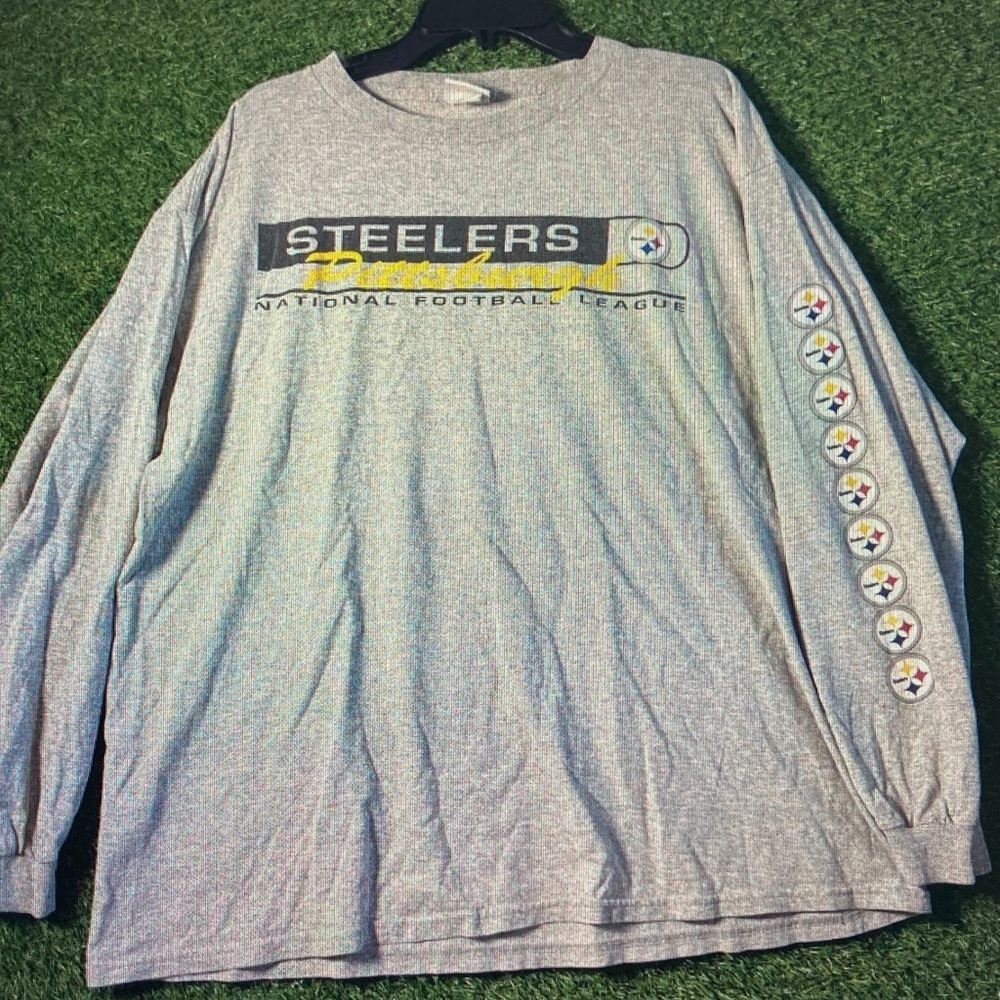 NFL Pittsburgh Steelers Gray Long Sleeve Tee with Yellow and Black Logos